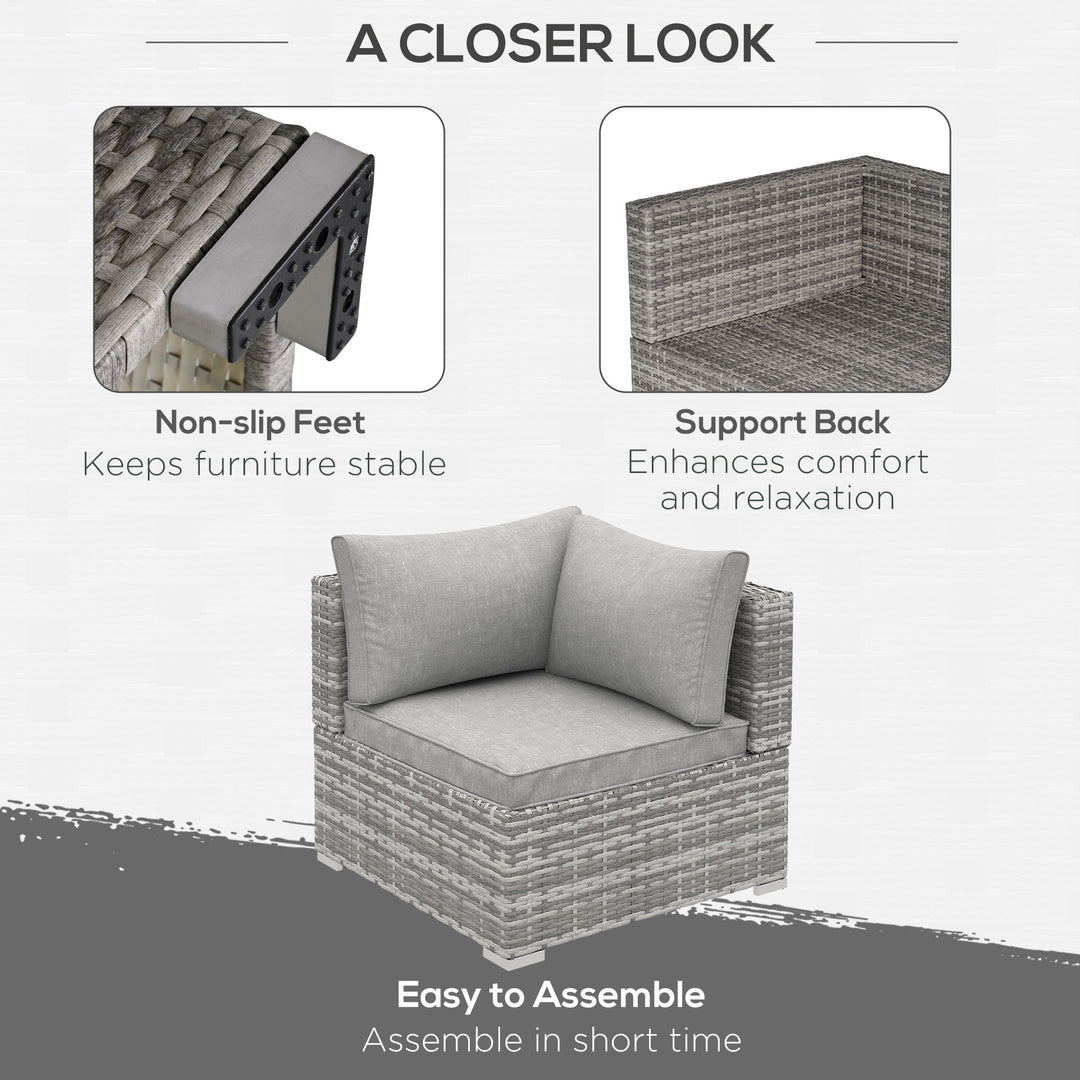 MCL Outdoor PE Rattan Corner Sofa, Garden Wicker Furniture Single Sofa Chair w/ Cushions, Light Grey