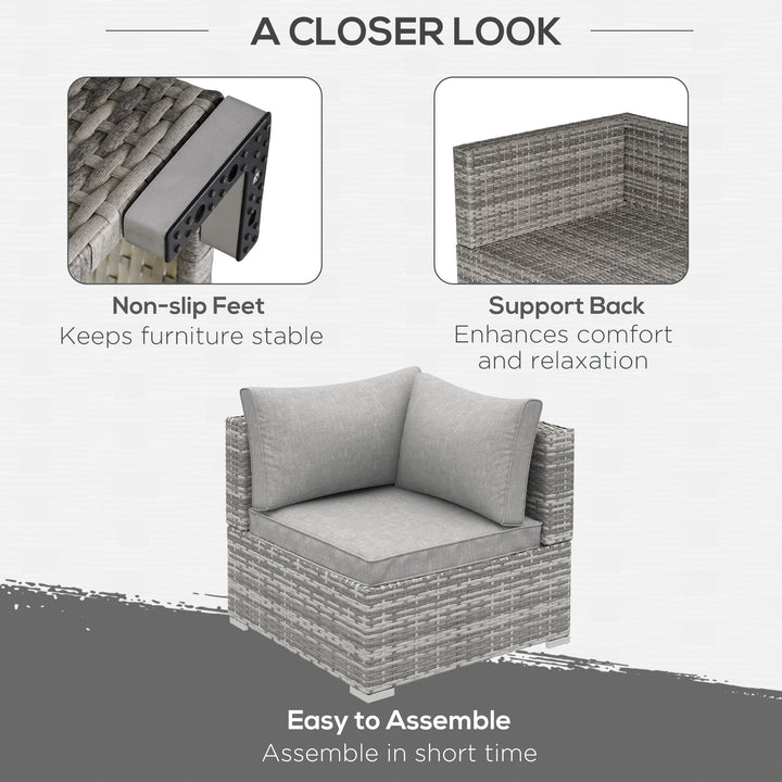 Outdoor PE Rattan Corner Sofa, Garden Wicker Furniture Single Sofa Chair w/ Cushions, Light Grey