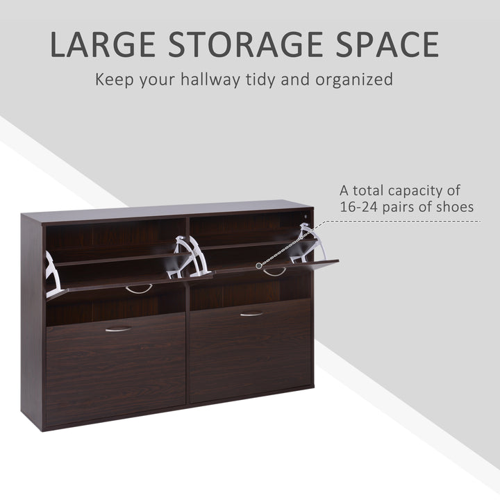 Wooden Modern Design 4 Drawer Shoes Cabinet Pull Down Shelf Storage Organiser Entrance Hallway Furniture - Dark Brown