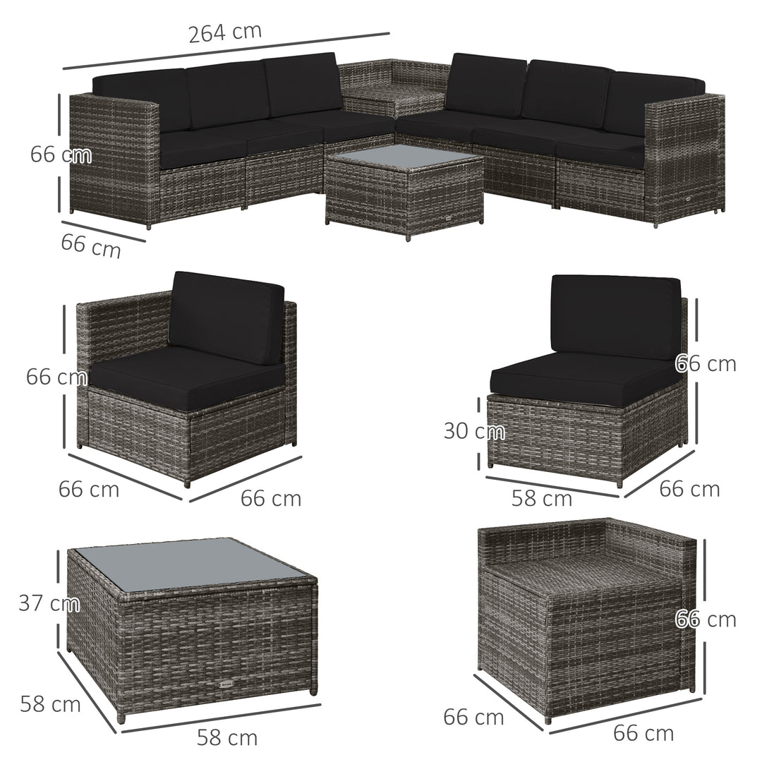 MCL 6-Seater Rattan Sofa Furniture Set W/ Cushions, Steel Frame-Grey