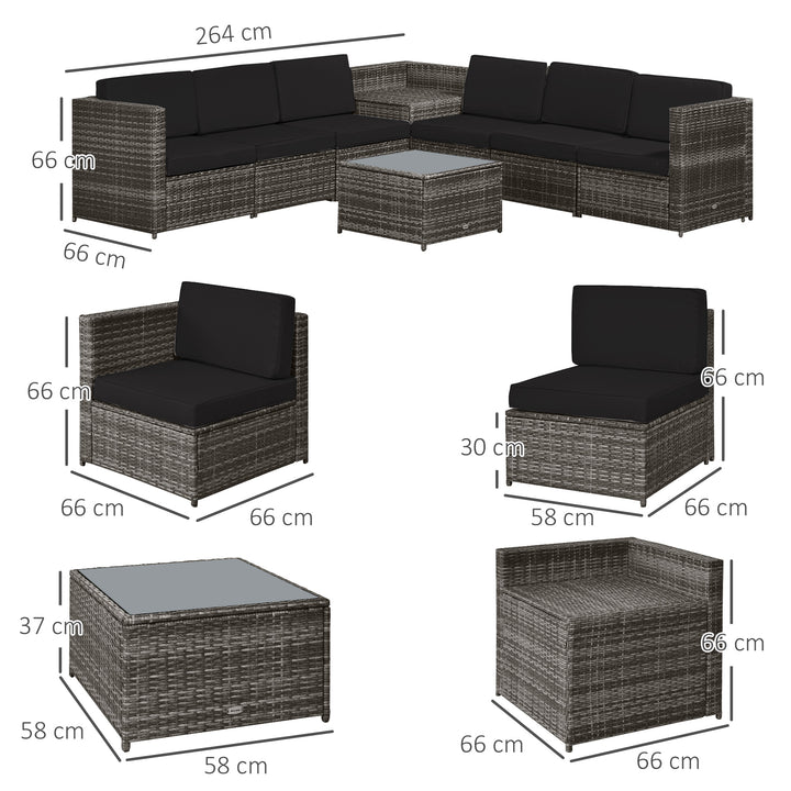 MCL 6-Seater Rattan Sofa Furniture Set W/ Cushions, Steel Frame-Grey