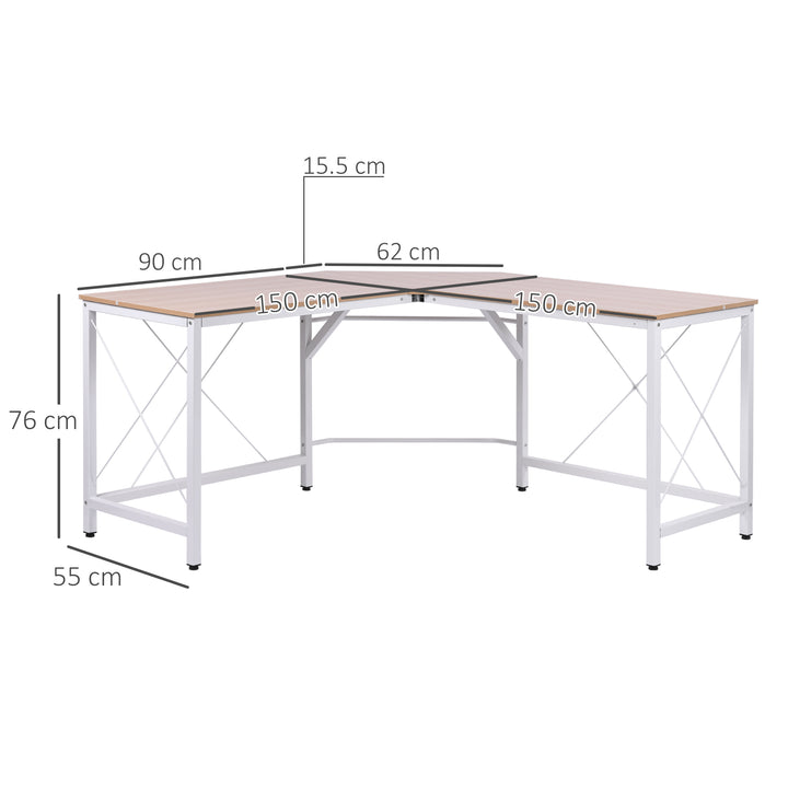 HOMCOM L-Shape Corner Gaming Desk, Computer PC Workstation for Home Office, Three Worktop Writing Table, 76x150cm, Oak | Aosom UK