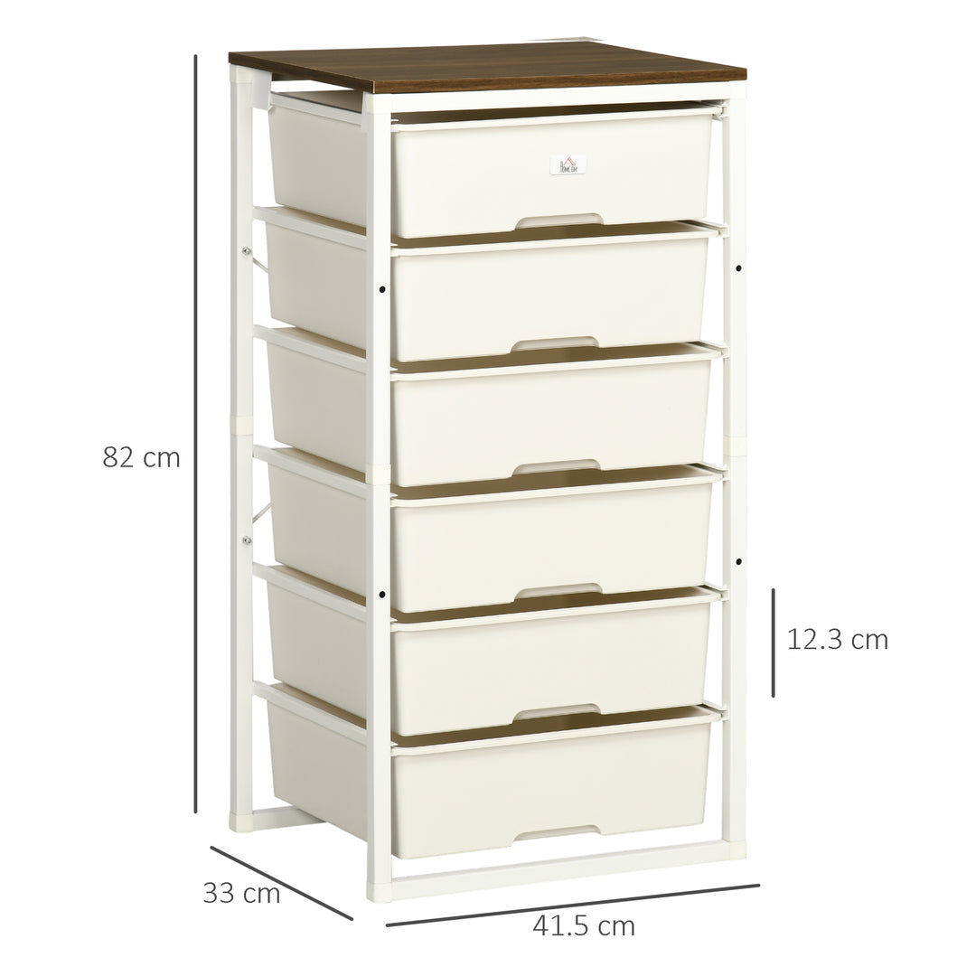 HOMCOM Bedroom Storage Chest of 6 Drawers, Steel Frame Organiser Unit for Clothes & Accessories, Living Room Furniture, White | Aosom UK