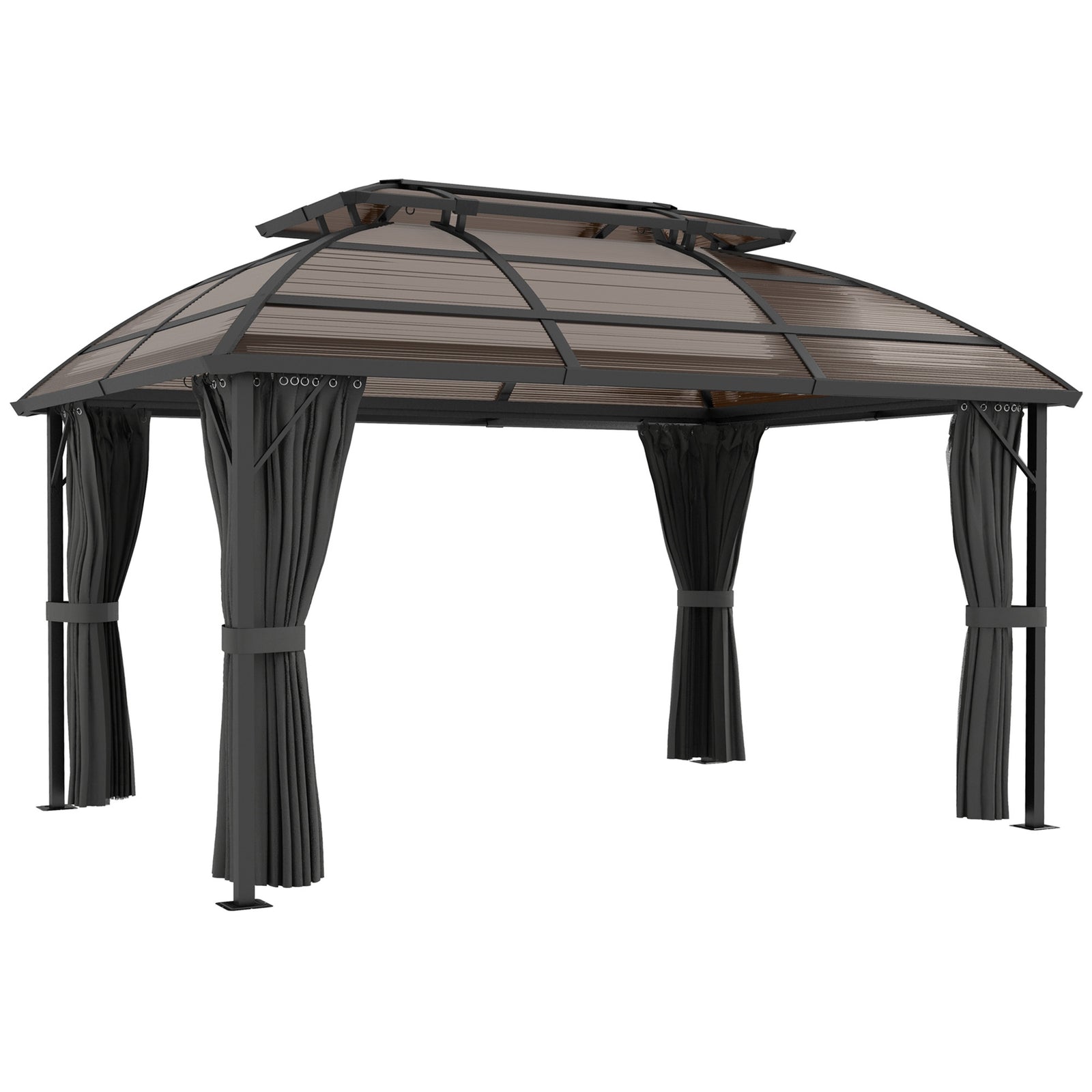 4 x 3m Aluminium Frame Hard Gazebo, with Accessories - Brown