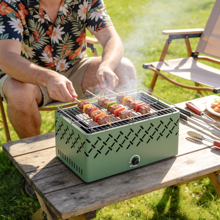 Portable Charcoal BBQ Grill, Battery Powered Barbecue Grill with Built