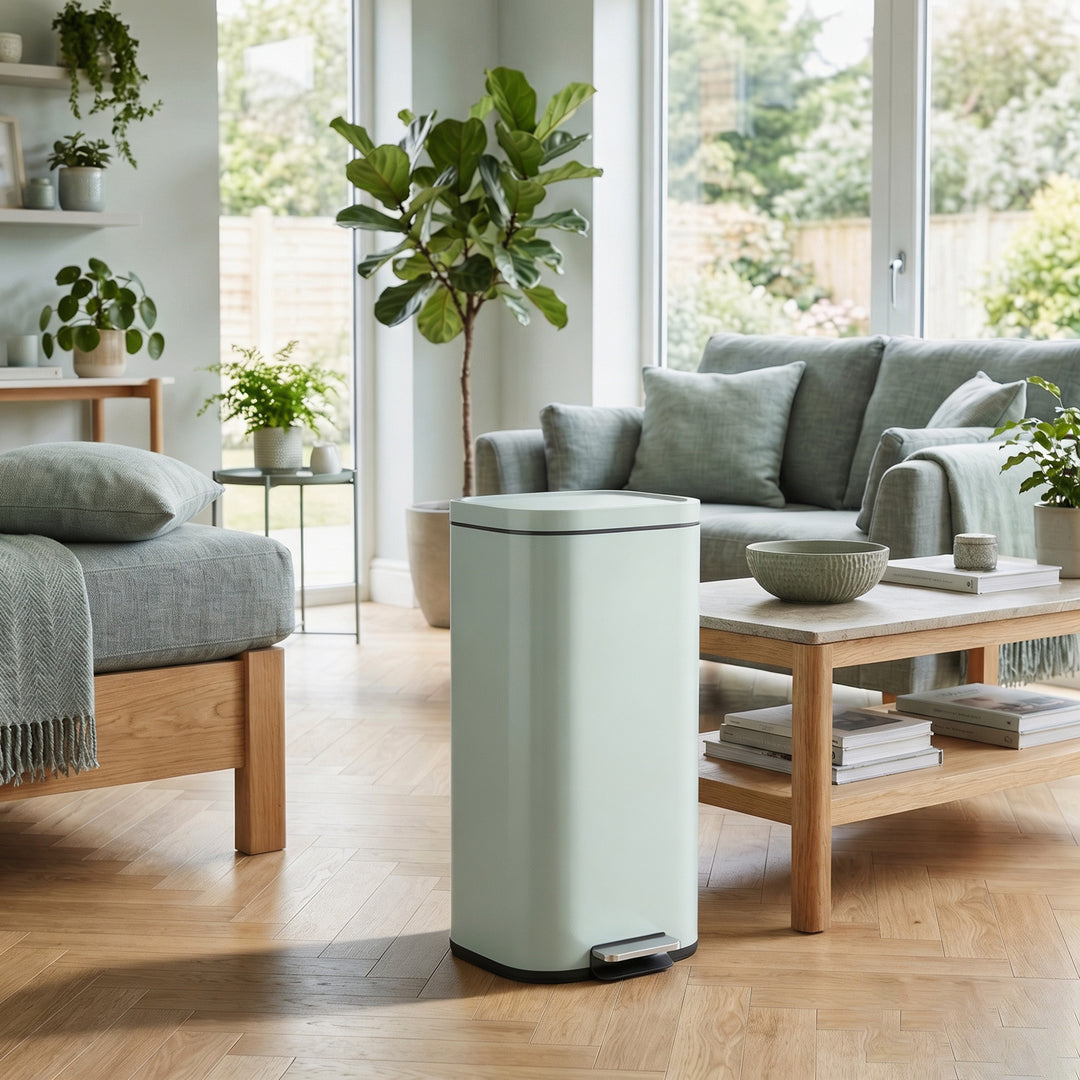 30L Kitchen Bin, Compact Pedal Bin with Soft-Close and Stay-Open Lid, 