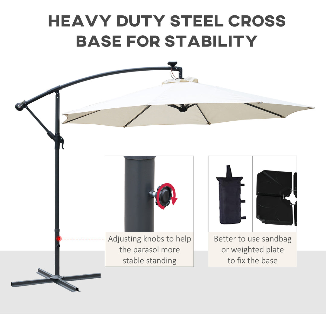 Umbrella Parasol W/Solar Powered LED strips, Φ2.95x2.45H m-Cream