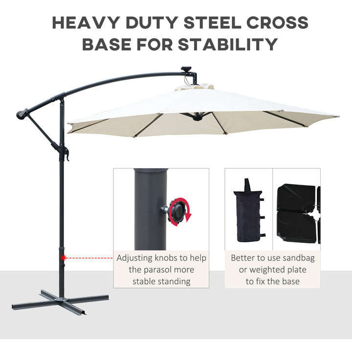 Umbrella Parasol W/Solar Powered LED strips, Φ2.95x2.45H m-Cream