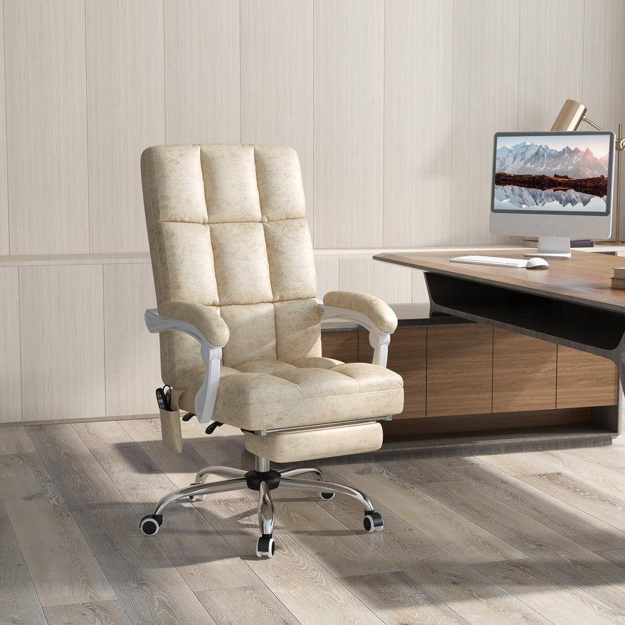 Massage Office Chair, Ergonomic Desk Chair, Comfy Work Study Chair with Heat, Padded Seat, 135° Reclining Back and Footrest for Home Office, Beige