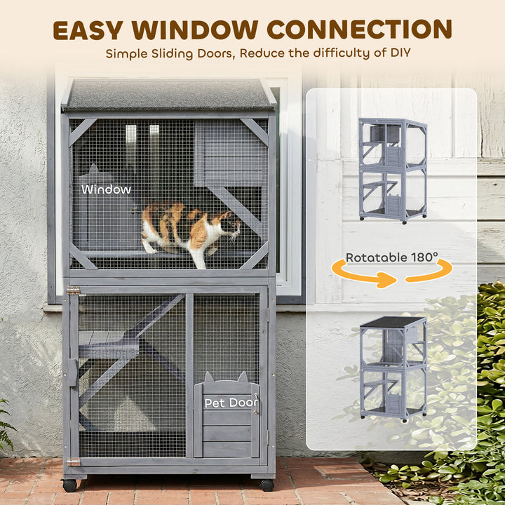Movable Outdoor Catio with Resting Box, 3 Jumping Platforms, Waterproo