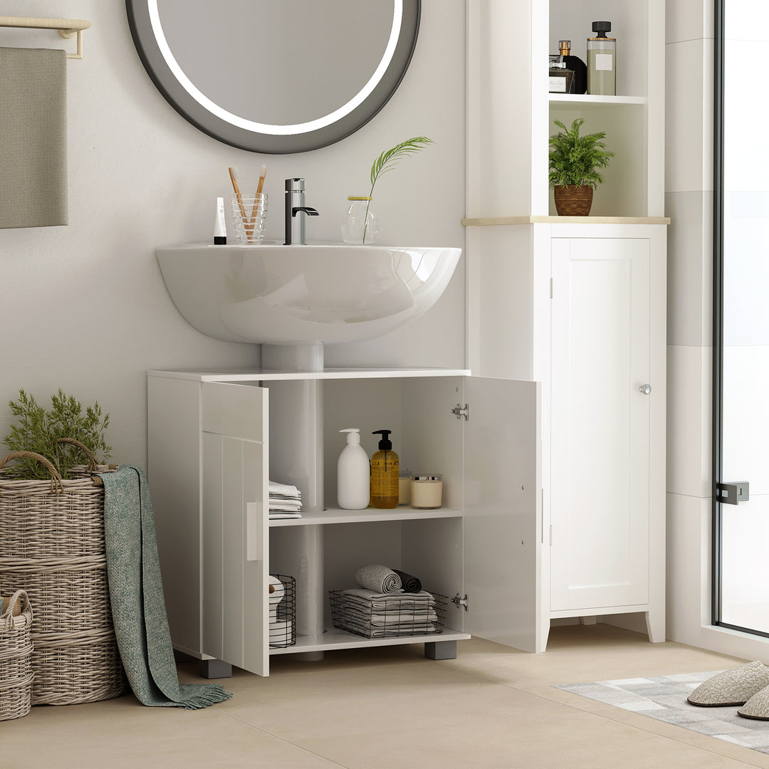 Pedestal Under Sink Cabinet, Modern Bathroom Vanity Unit, Storage Cupboard with Double Doors, Adjustable Shelf, White