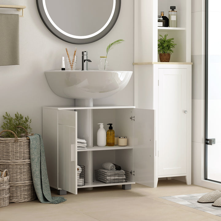 Pedestal Under Sink Cabinet, Modern Bathroom Vanity Unit, Storage Cupboard with Double Doors, Adjustable Shelf, White