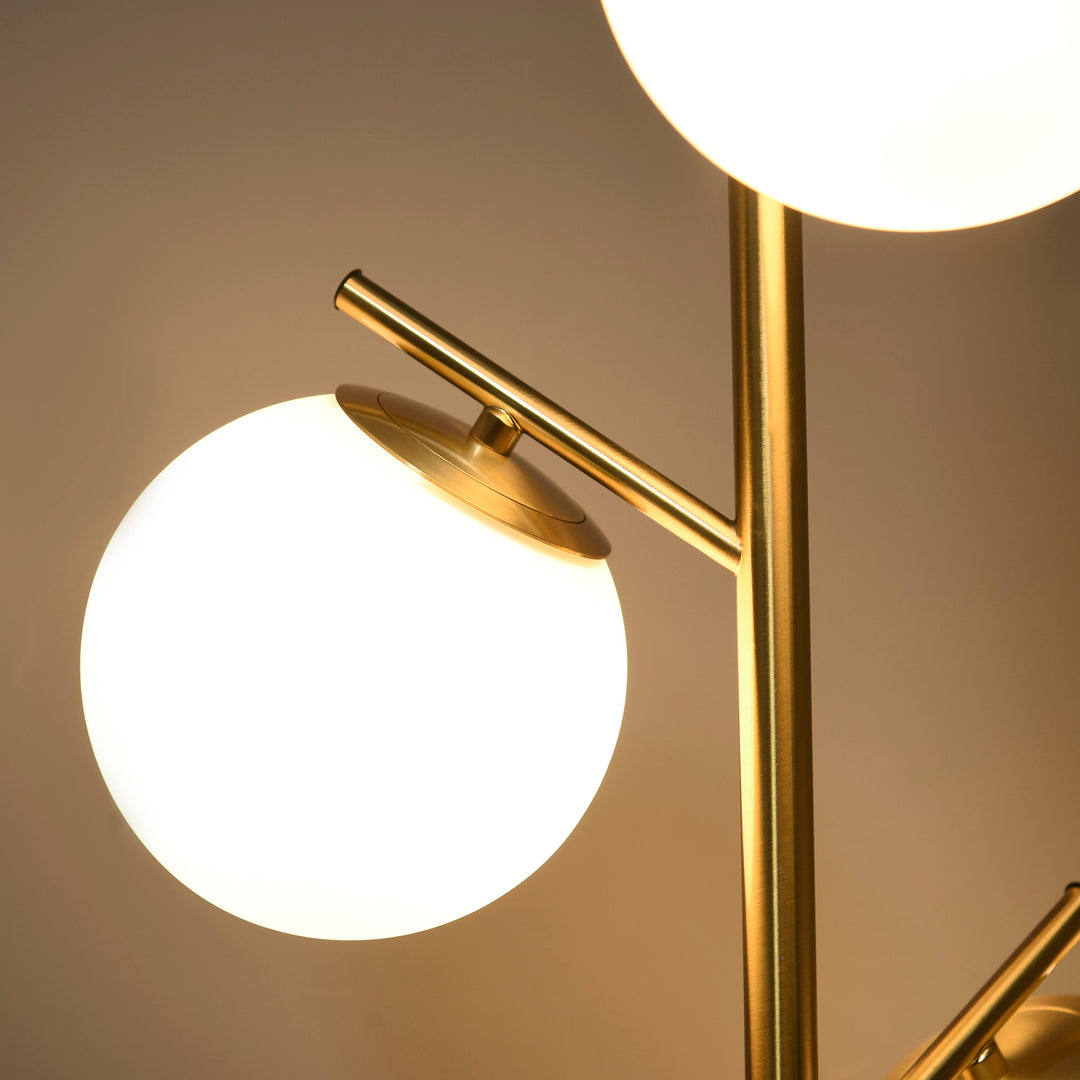 3-Light Tree Floor Lamps for Living Room, Modern Standing Lamp for Bedroom with Globe Lampshade, Steel Base, Bulb not Included, Gold Tone