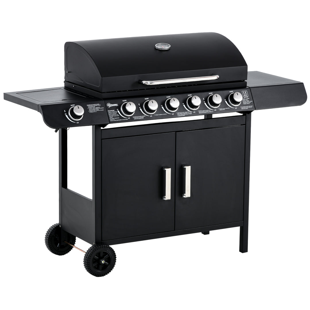 Seven Burner Gas Grill, with Integrated Thermometer and Storage