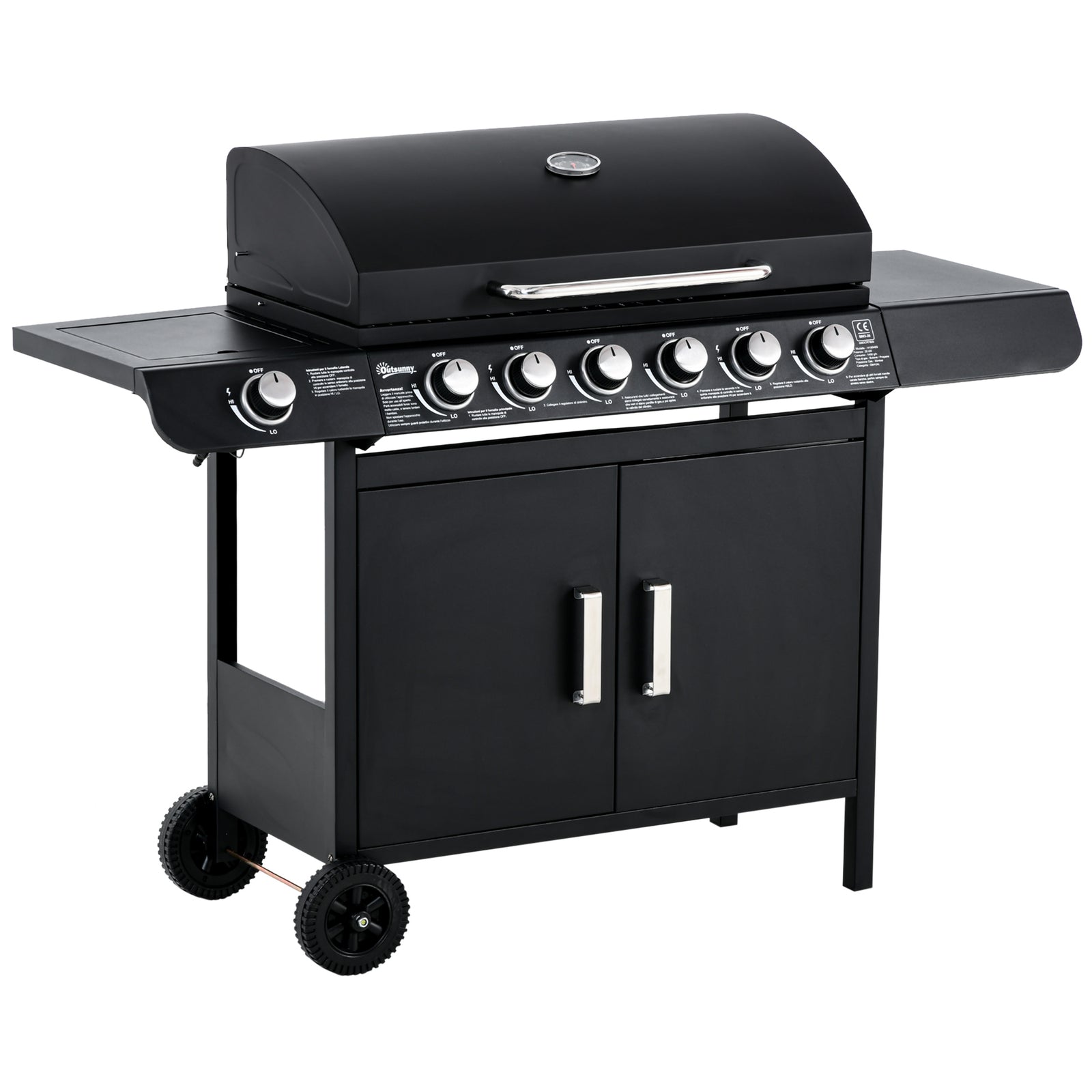 Seven Burner Gas Grill, with Integrated Thermometer and Storage