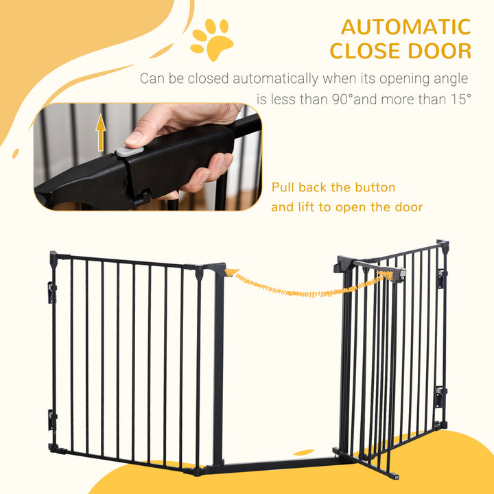 MCL Pet Safety Gate, 3 Panels Playpen Fireplace, Foldable Metal Fence, Stair Barrier, Room Divider, Fire Guard w/ Automatic Closing Door, Black
