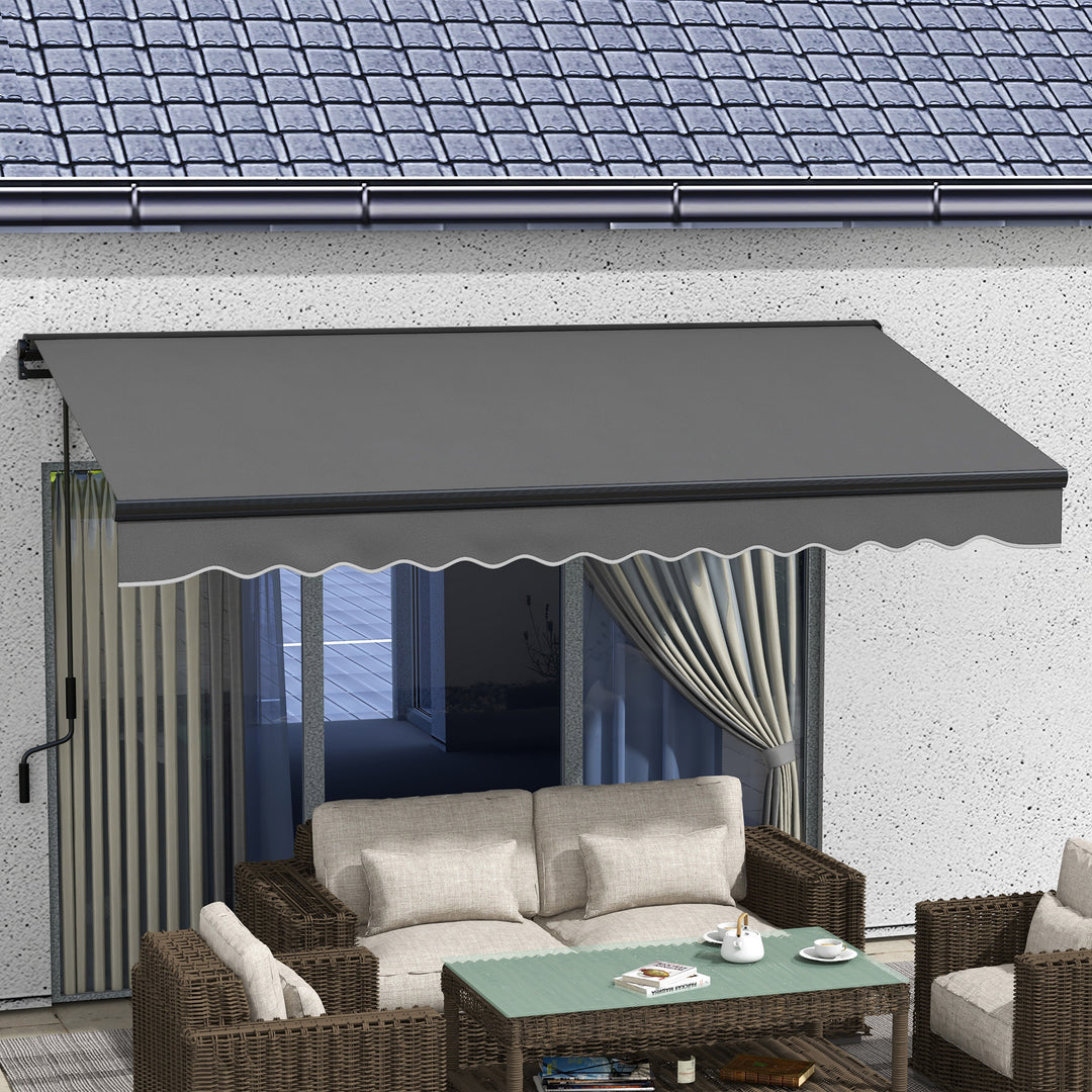 Outsunny 3.5 x 2.5m Aluminium Frame Electric Awning, Retractable Awning Sun Canopies for Patio Door Window, Dark Grey