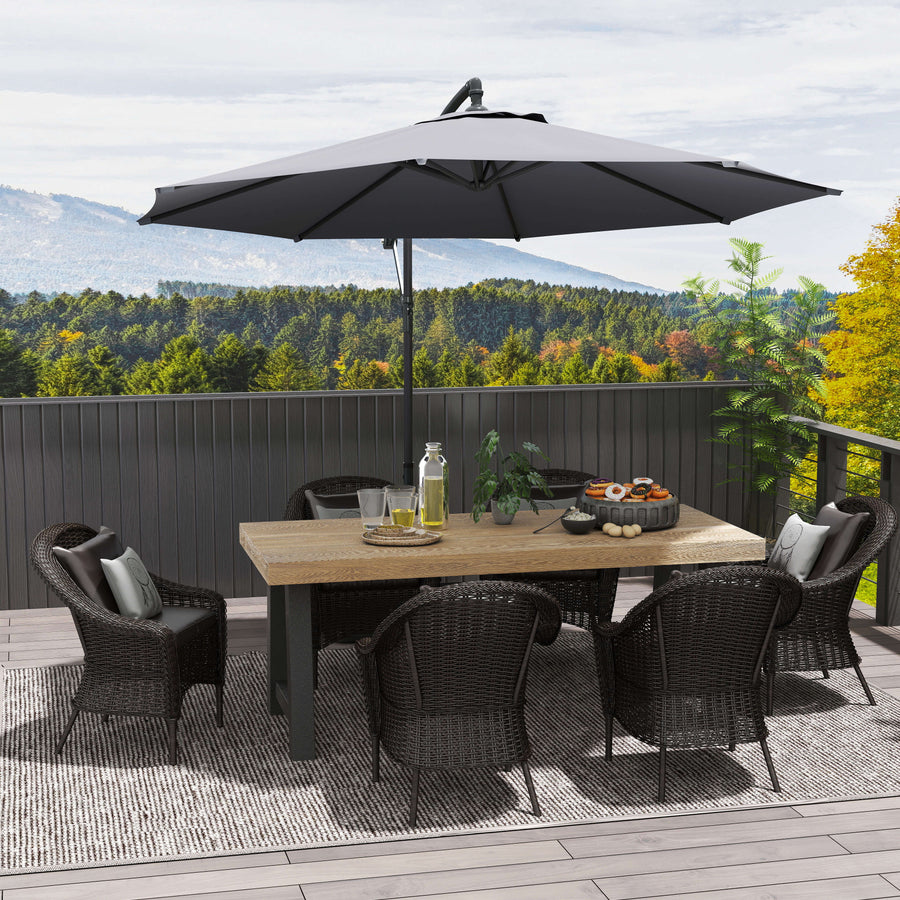 3(m) Garden Parasol Sun Shade Banana Umbrella Cantilever with Crank Handle, Cross Base Dark Grey