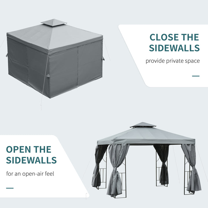 3 x 3 m Garden Gazebo Double Roof Marquee Patio Wedding Party Tent Canopy Shelter with Sidewalls, (Dark Grey)