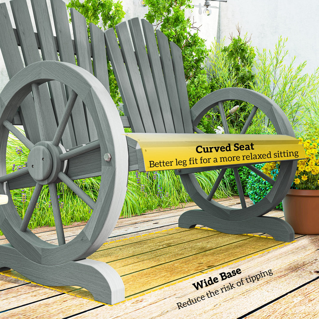Fir Wood Love Seats with Wheel-Shaped Armrests, Large Load-Bearing Chair, Grey