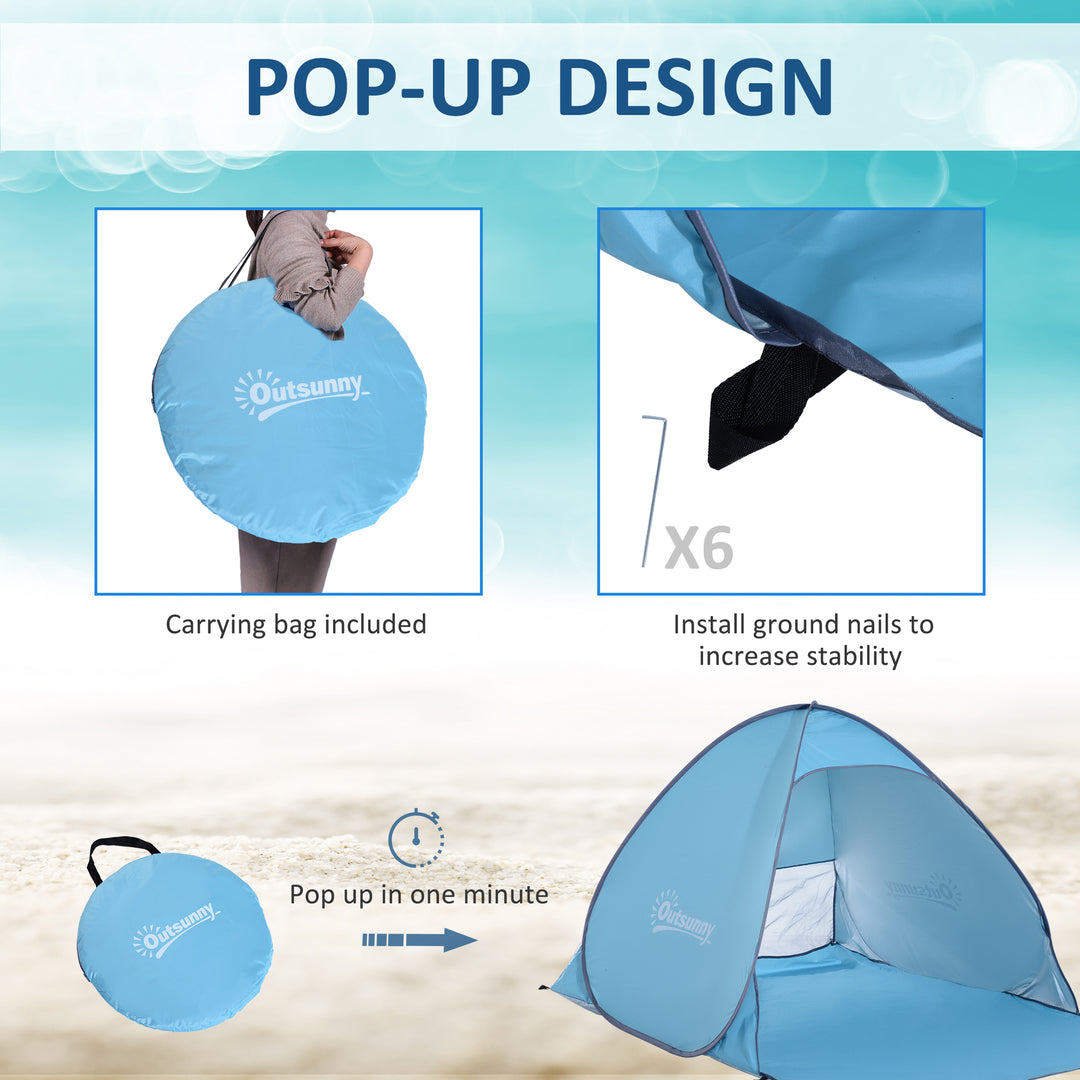 MCL 2-3 Person Pop up Beach Tent Hiking UV 30+ Protection Patio Sun Shelter (Blue)