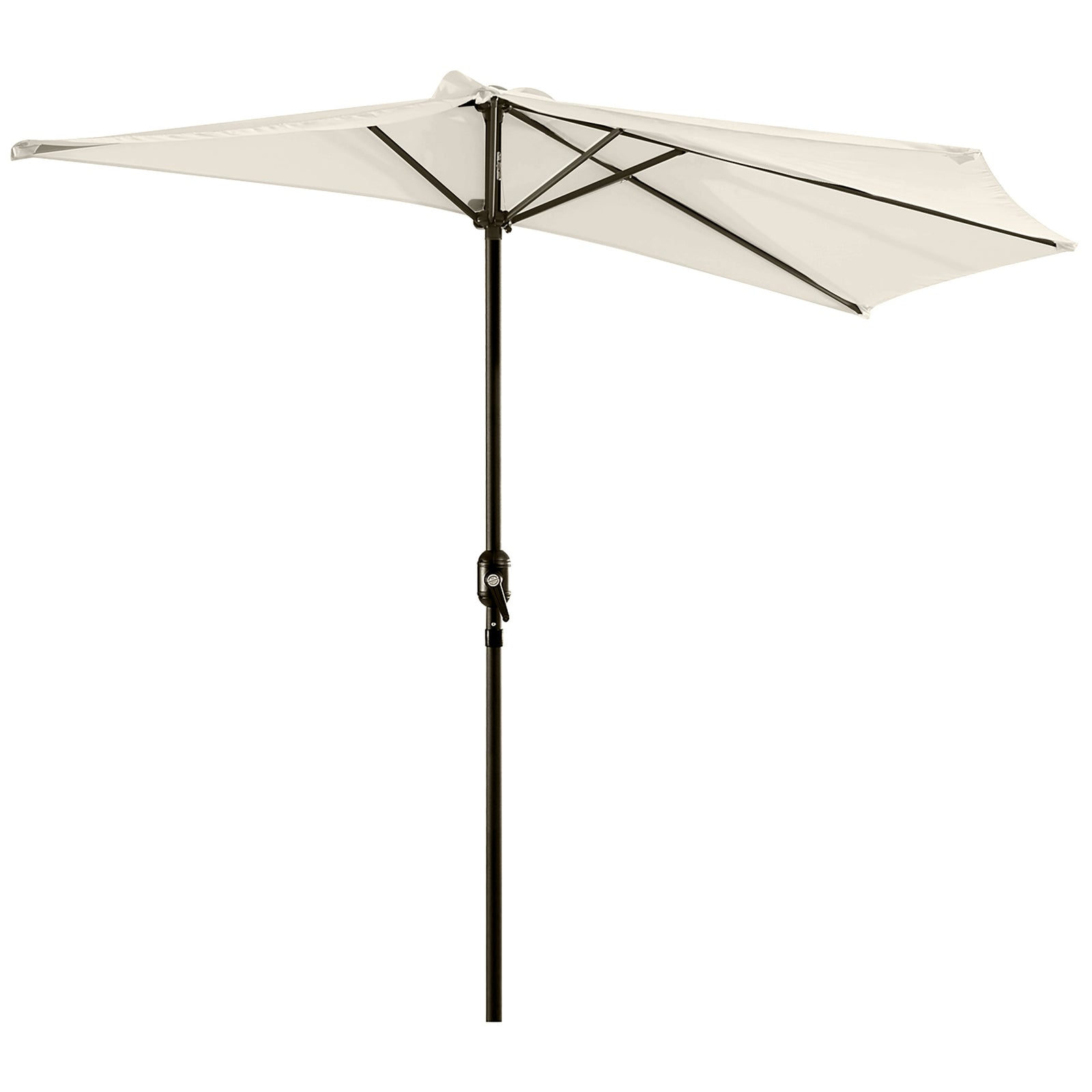 3(m) Half Parasol, Semi Round Umbrella with Metal Frame, Crank Handle for Balcony, Garden, Cream White