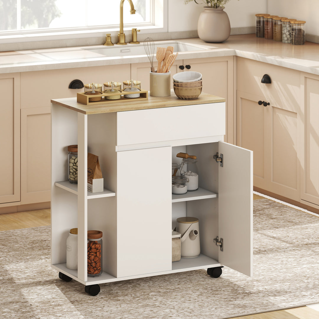 Kitchen Storage Trolley Cart with Cabinet, Drawer and Open Shelves - view 2