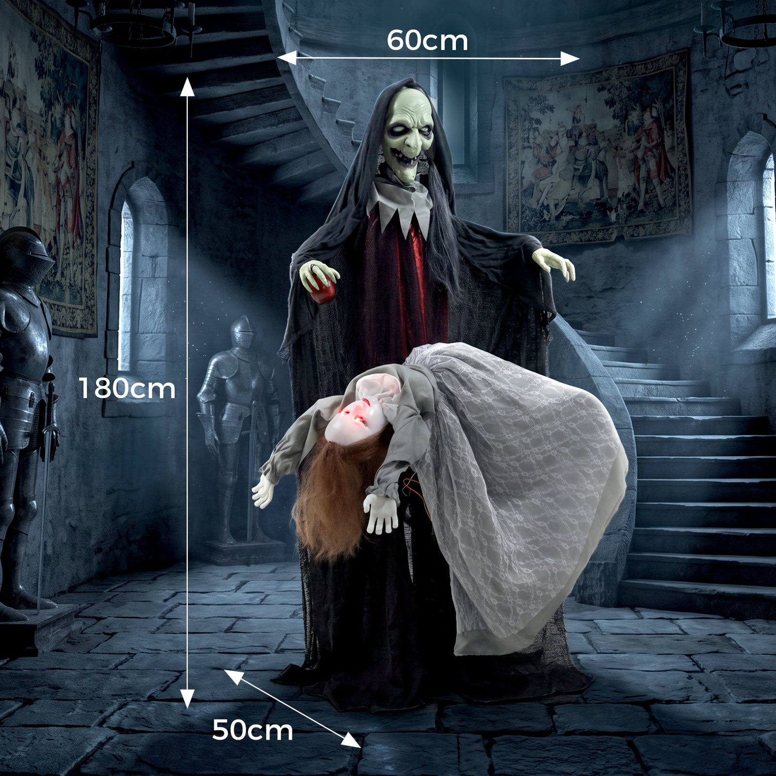 Halloween Animated Standing Witch with Floating Ghost Decoration with 