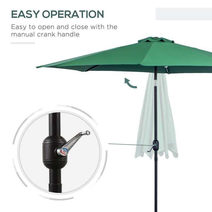 MCL 3(m) Tilting Parasol Garden Umbrellas, Outdoor Sun Shade with 8 Ribs, Tilt and Crank Handle for Balcony, Bench, Garden, Green