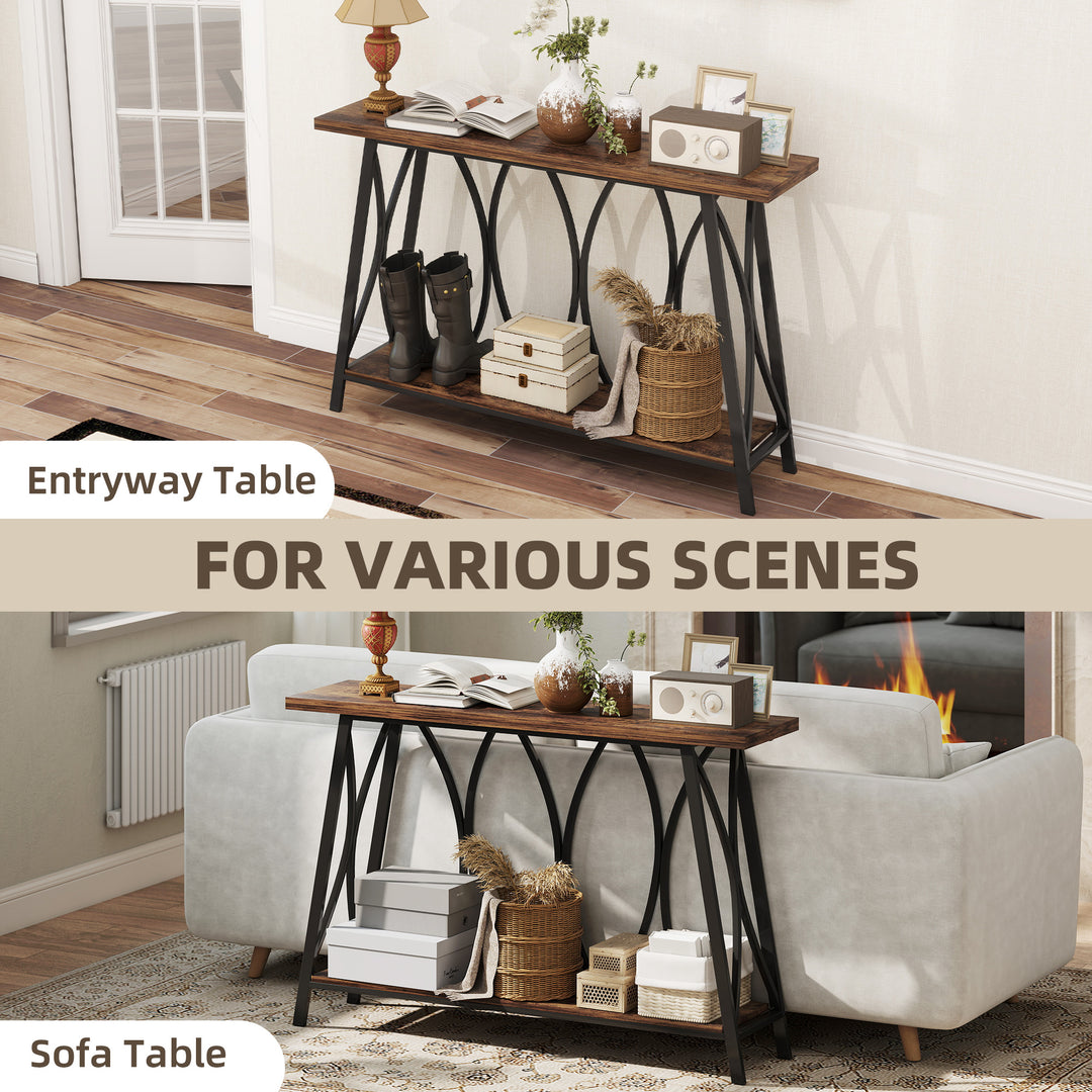 Narrow Console Table, Industrial 2-Tier Sofa Table with Metal Frame for Entryway, Living Room, 120x30x80cm