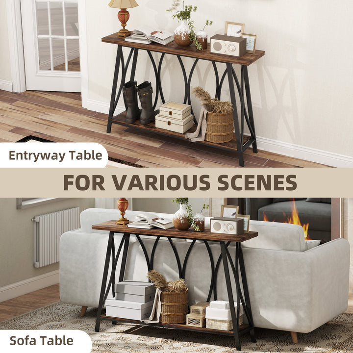 Narrow Console Table, Industrial 2-Tier Sofa Table with Metal Frame for Entryway, Living Room, 120x30x80cm
