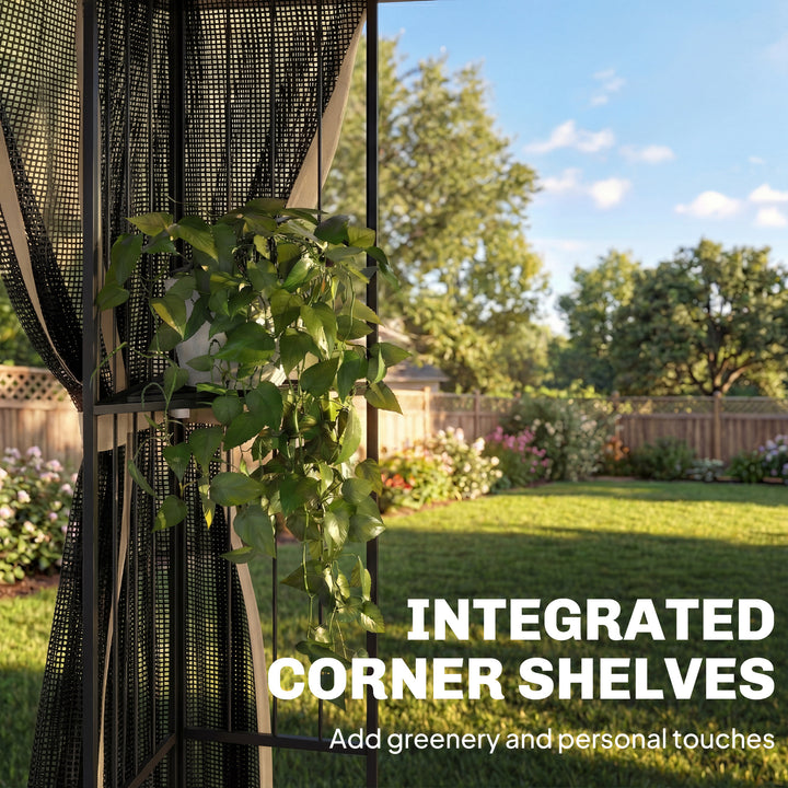 3 x 3 m Outdoor Garden Gazebo with Post Shelves, UPF50+ Double Roof Pa