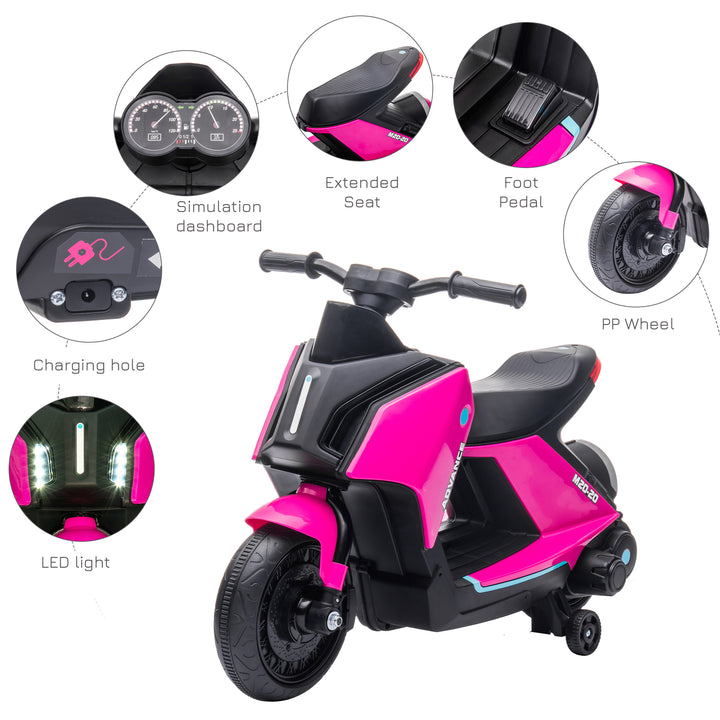 HOMCOM 6V Kids Electric Motorbike Ride On Toy w/ Music Headlights Safety Training Wheels for Girls Boy 2-4 Years Pink | Aosom UK