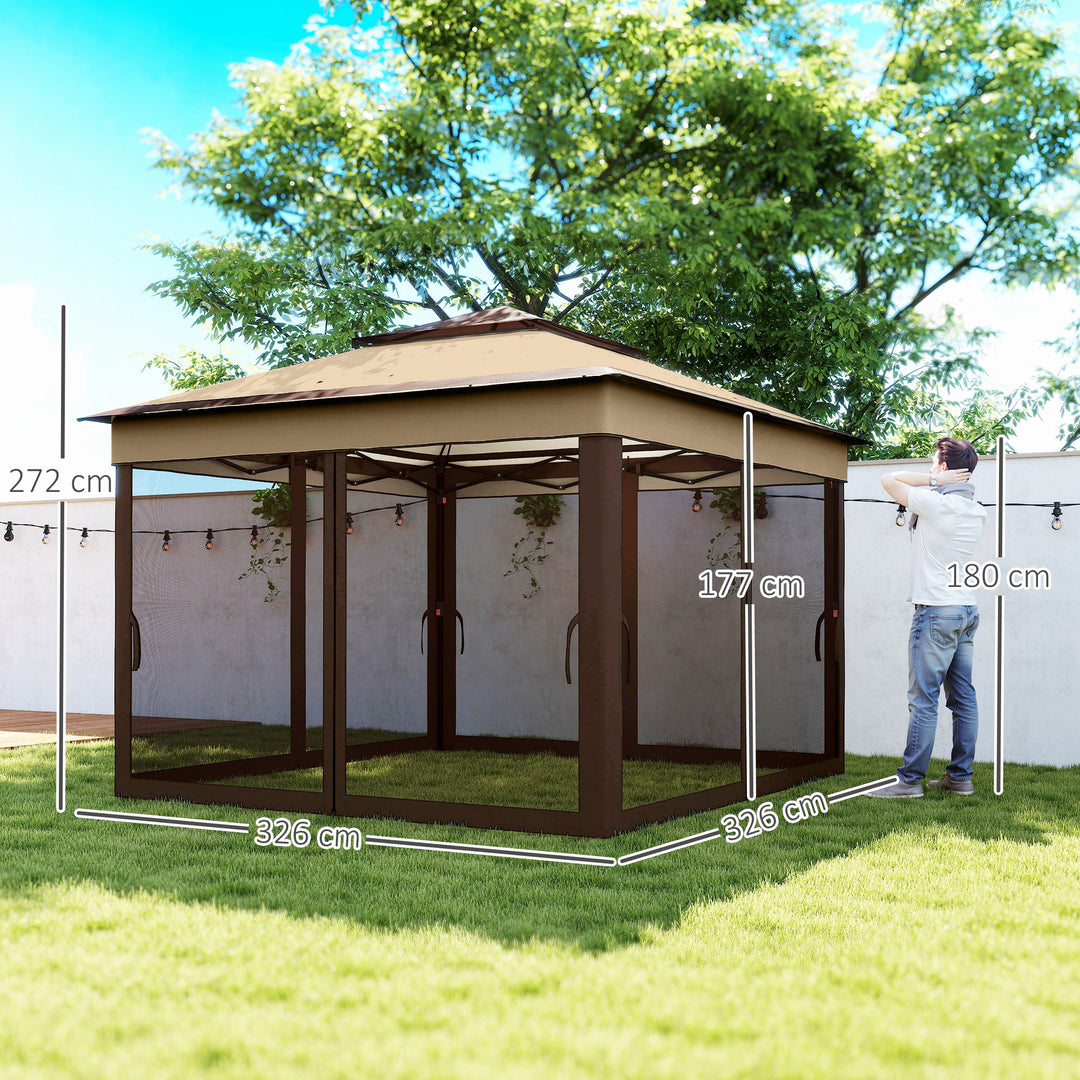 3 x 3(m) Pop Up Gazebo, Height Adjustable Instant Event Shelter with Netting and Carrying Bag, Beige