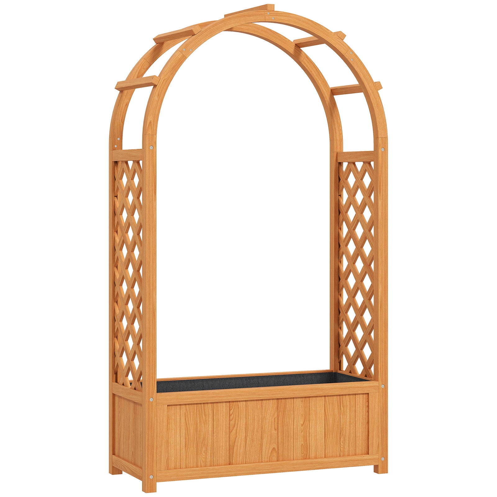 Wooden Raised Garden Bed with Trellis, Liner, Drainage Holes, for Vine Climbing Plants, Flowers, 83 x 36 x 145 cm