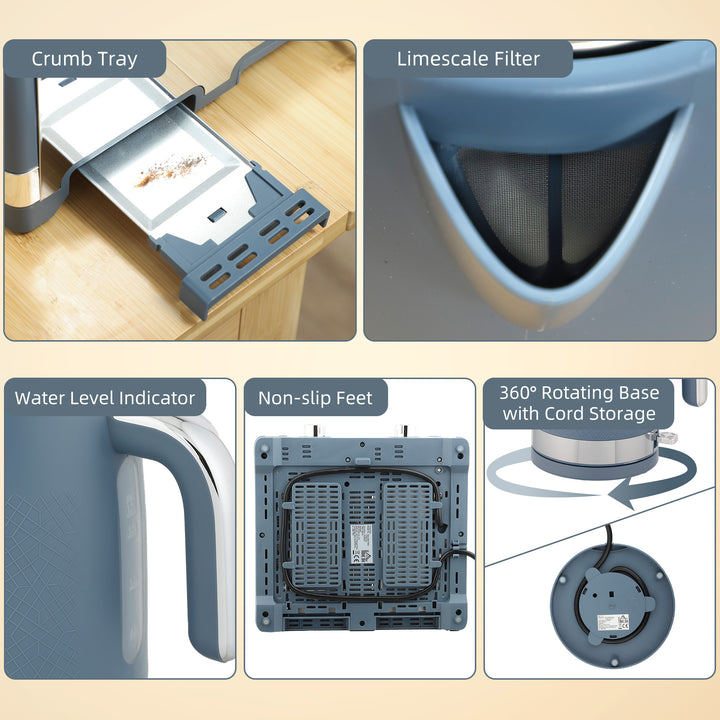 MCL Sleek Textured Kettle and Four-Slice Toaster Set - Blue