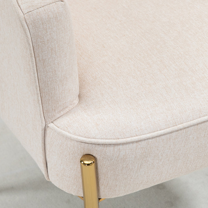 Accent Chair, Living Room Armchair, Vanity Chair with Gold Plating Metal Legs and Soft Padded Seat for Bedroom and Café, Set of 2, White