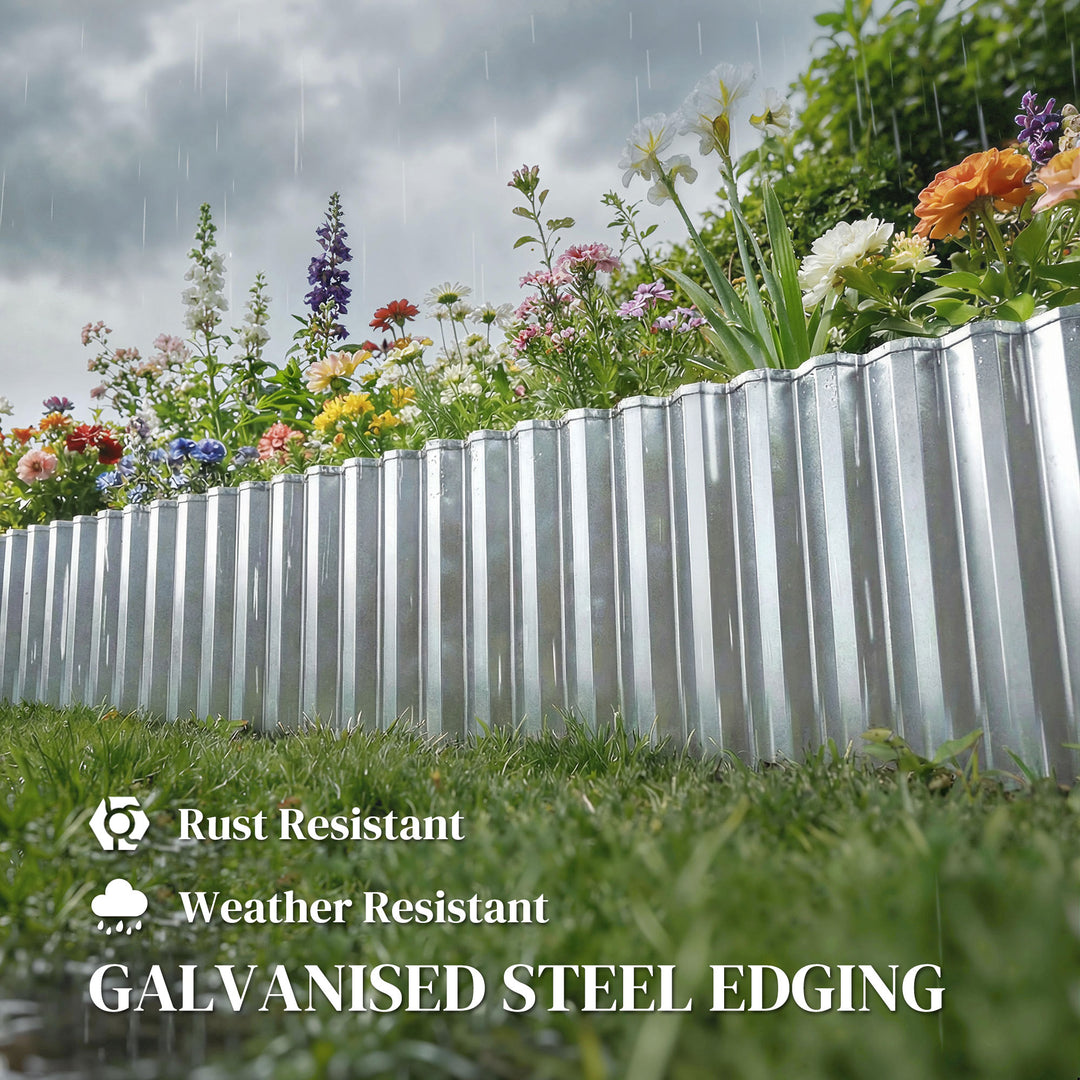Metal Garden Edging Border, 8 in x 21.3 ft Corrugated Heavy Duty Galva