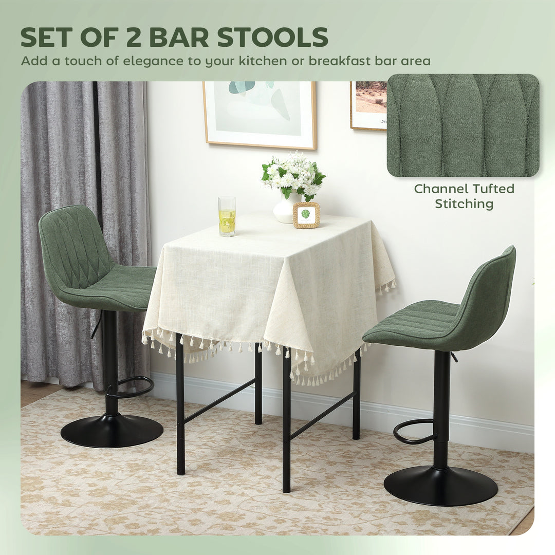 Set of Two Linen-Look Bar Stools - Green