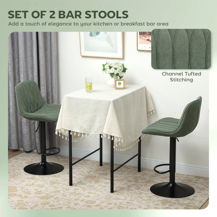 Set of Two Linen-Look Bar Stools - Green