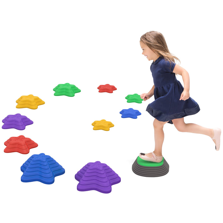 ZONEKIZ Kids Stepping Stones, 11 Pieces Balance River Stones for Obstacle Course, Stackable Non-Slip Starfish Shape, Sensory Play | Aosom UK