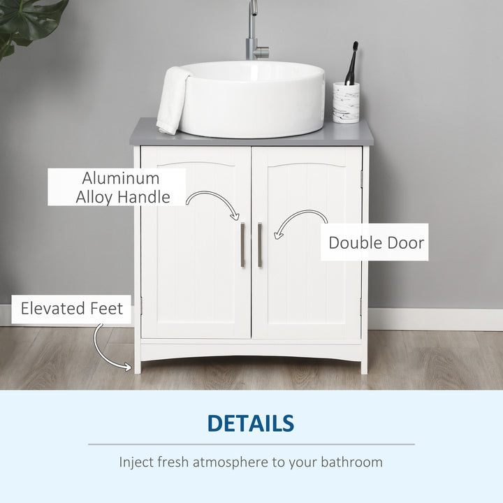 kleankin Compact Vanity Unit: Double-Door Undersink Cabinet with Adjustable Shelves, Pedestal Style for Bathroom Storage, White | Aosom UK