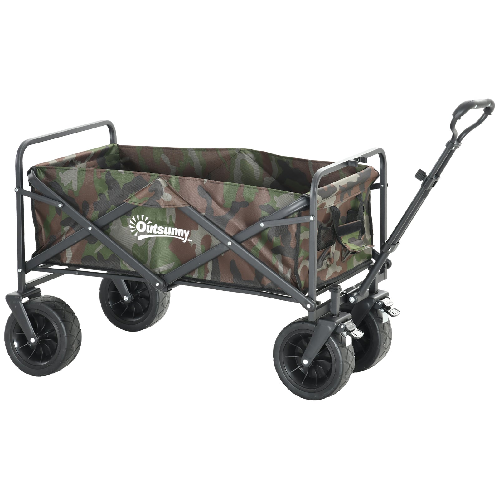 95L Folding Steel Frame Garden Trolley, with Handle - Multicolour