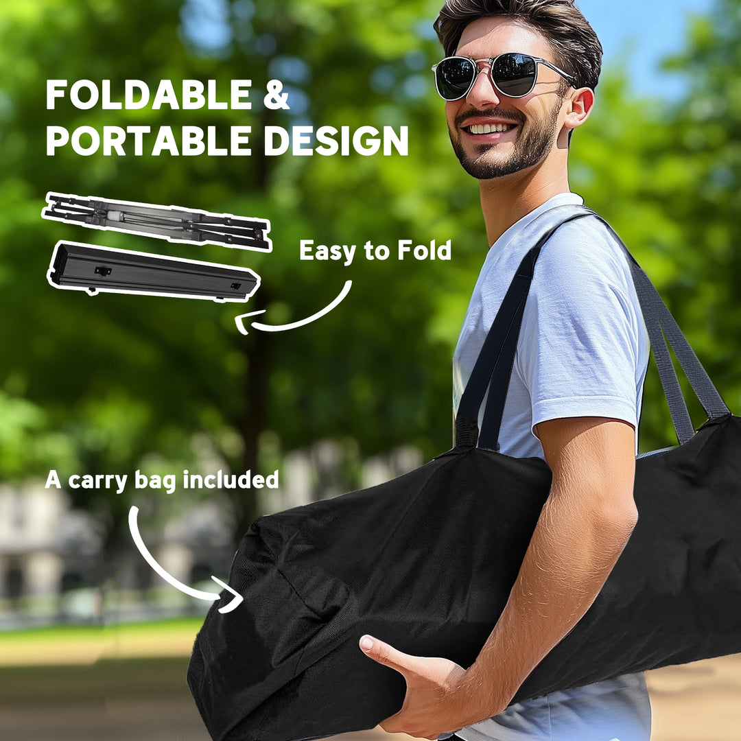 Folding Camping Table, 90 x 55 cm Height Adjustable Portable Collapsible Table, 3ft Lightweight Aluminium Rollup Picnic Table with Storage Basket for Outdoor Garden Party BBQ, Black