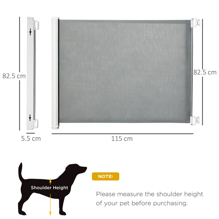 Retractable Stair Gate for Dogs, Pet Mesh Safety Gate Extends up to 115cm for Doorways Indoor- Grey