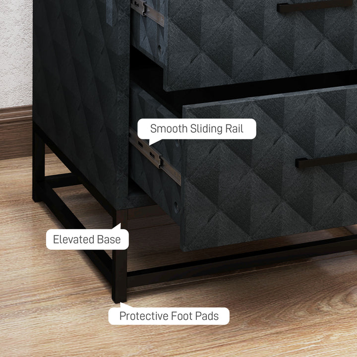 Bedside Tables Set of 2, Modern Bedside Table Nightstand with 2 Drawers, Bedside Cabinet Sofa Side Table with Storage, Steel Legs for Bedroom, Living Room, Black