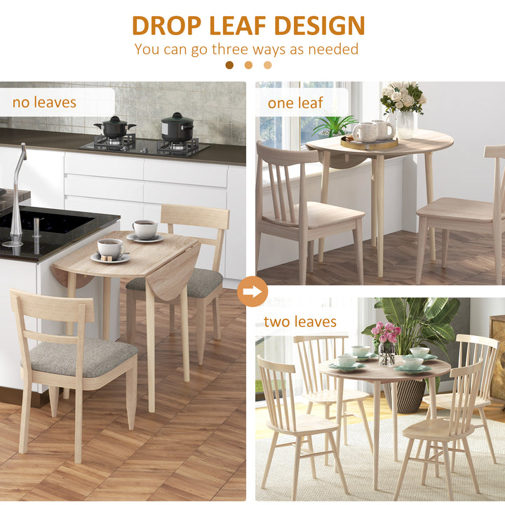 Folding Dining Table for 4, Round Drop Leaf Table, Modern Space Saving Small Kitchen Table with Wood Legs for Dining Room, Natural
