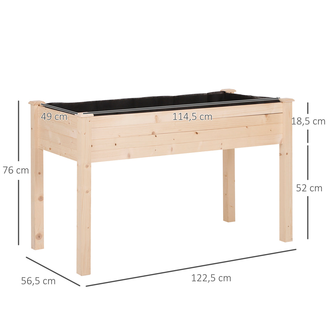 Outsunny Garden Wooden Planters, Non-Woven Fabric, Rectangular Raised Bed,Fir Wood,Indoor/Outdoor, 122.5Lx56.5Wx76H cm | Aosom UK