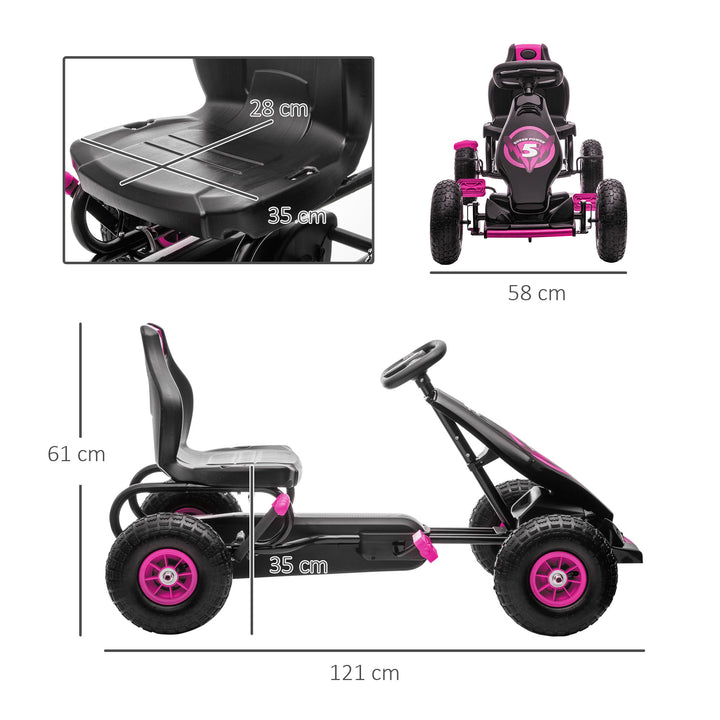 Kids Pedal Go Kart, with Adjustable Seat, Inflatable Tyres - Pink