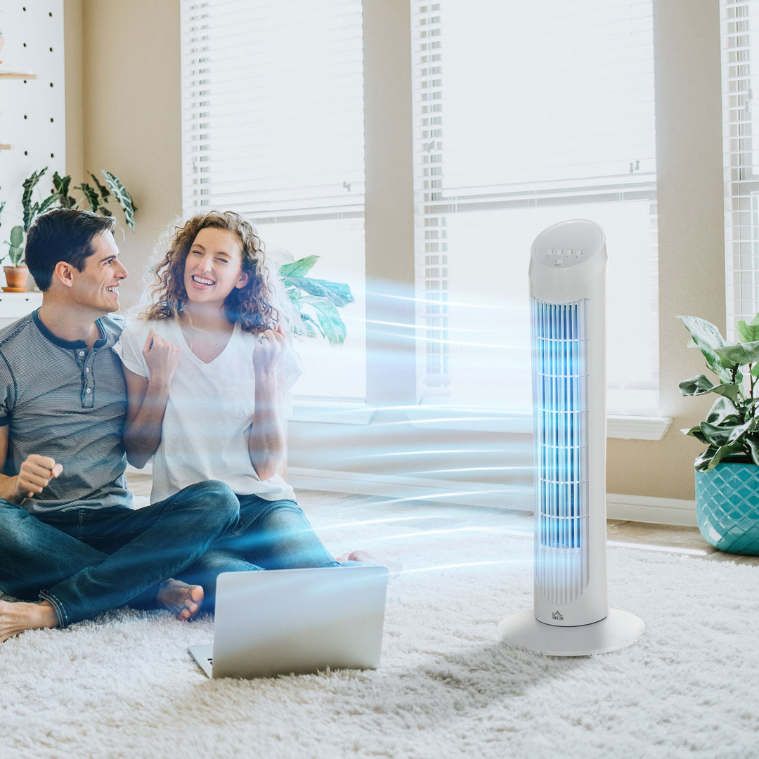 Tower Fan for Bedroom Cooling, 30 Inch Electric 70° Oscillating Fan with 3 Speed Settings, Standing Floor Fan for Home Office Indoor, White